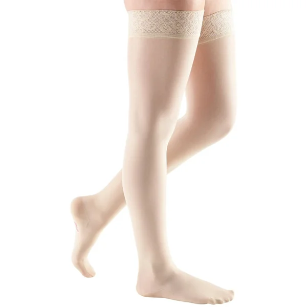 Mediven Sheer & Soft - 30-40 mmHg, Thigh High w/ Lace Top-Band, Closed Toe Wheat, II
