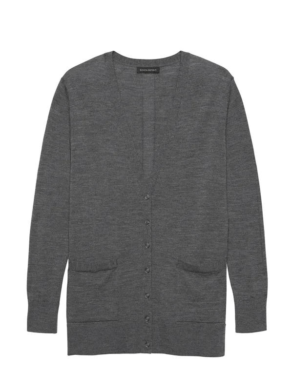 Banana Republic Women's Washable Merino Boyfriend Cardigan Sweater Heather Charcoal Gray Size XS