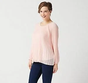 Laurie Felt Pleated Chiffon Top - Size Medium, Navy