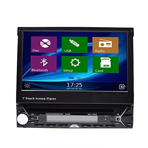 Universal in Dash Single 1din CD/DVD Multimedia Headunit 7-Inch Flip Out Touch Screen, Bluetooth Receiver, Built-In Mic, Hands-F