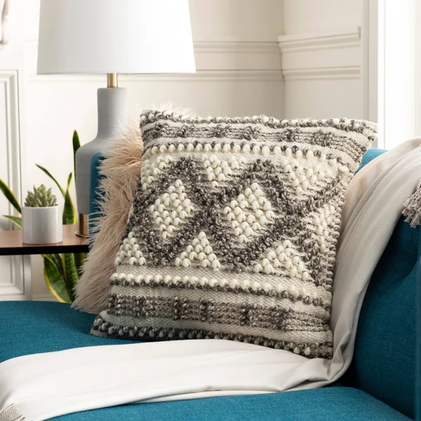 The Curated Nomad Taber Boho Patterned Wool 18-inch Pillow with Down or Poly Fill - Polyester