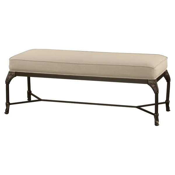 Wren Modern Classic Beige Upholstered Leaf Embossed Brown Iron Bench -, Iron/Bronze, Kathy Kuo Home