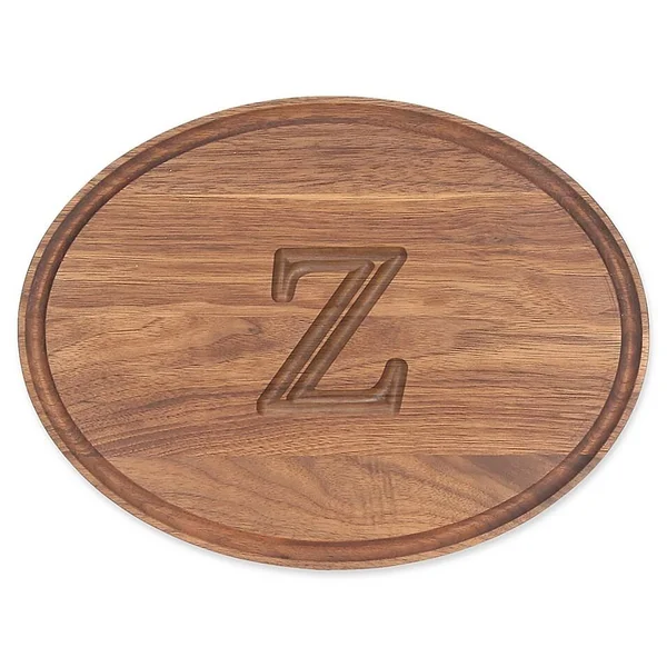 Bigwood Boards W400-Z Oval Bar/Cheese Board - 9-Inch by 12-Inch by 0.75-Inch, MonogrammedZ, Walnut