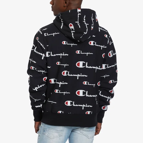 Champion All Over Logo Hoodie - Black - Large