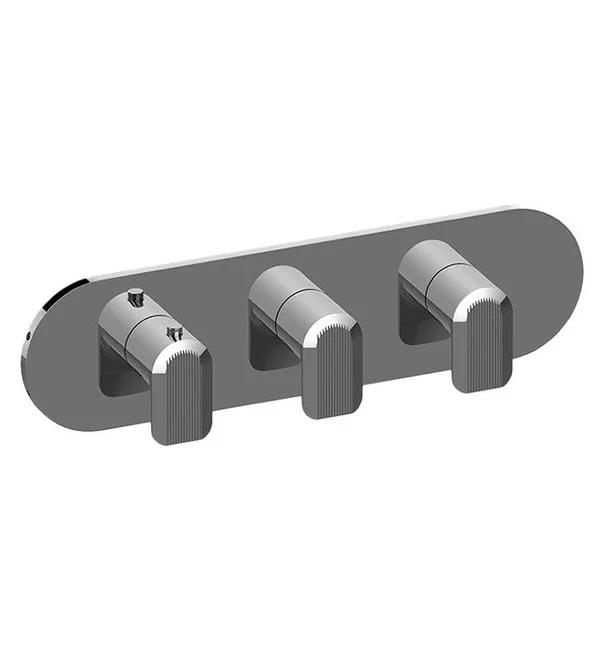 Graff M-Series 14 5/8x22 Three Hole Horizontal Thermostatic Valve Round Trim Plate with Sento LM58E0 Handle in Polished Nickel