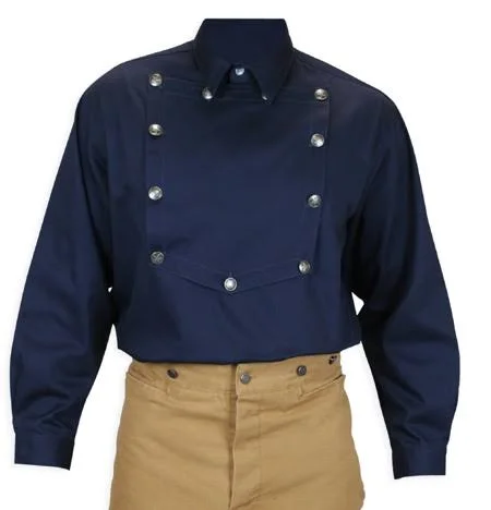 Vintage Mens Blue Cotton Point Collar Bib Shirt (Size S), Romantic, Old Fashioned, Traditional, Classic