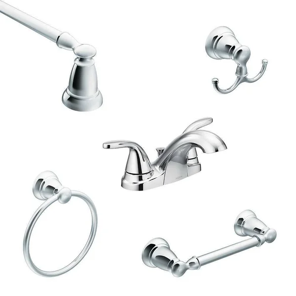 Centerset 2-Handle Bathroom Faucet in Chrome with 4-Piece Bath