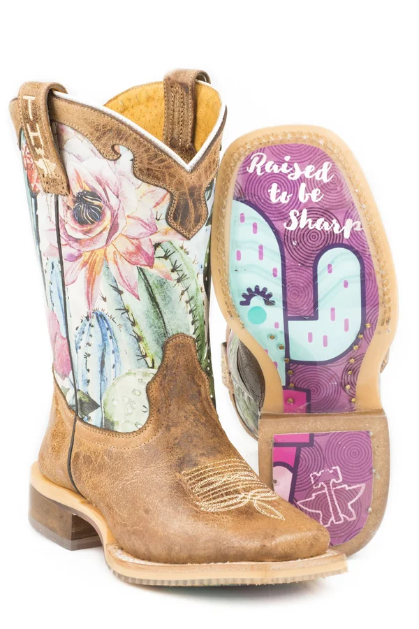 Tin Haul Boots Boys Tin Haul Kids Cactilicious Raised to Be Sharp 7in Boot 9 Brown, Girl's