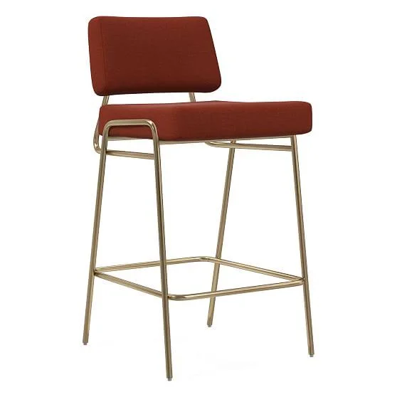 Wire Frame Counter Stool, Distressed Velvet, Burnt Umber, Light Bronze