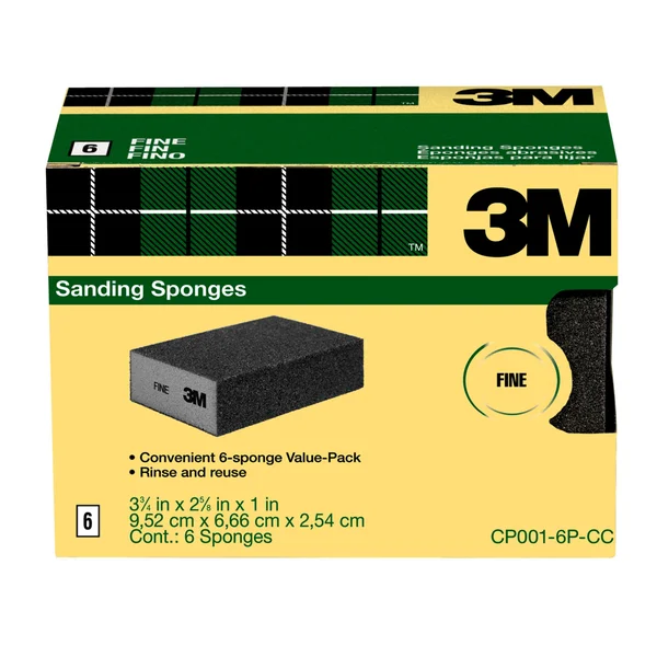 3M CP001-6P-CC Sanding Sponge - 3.75 in x 2.625 in x 1 in Fine, 6/pk
