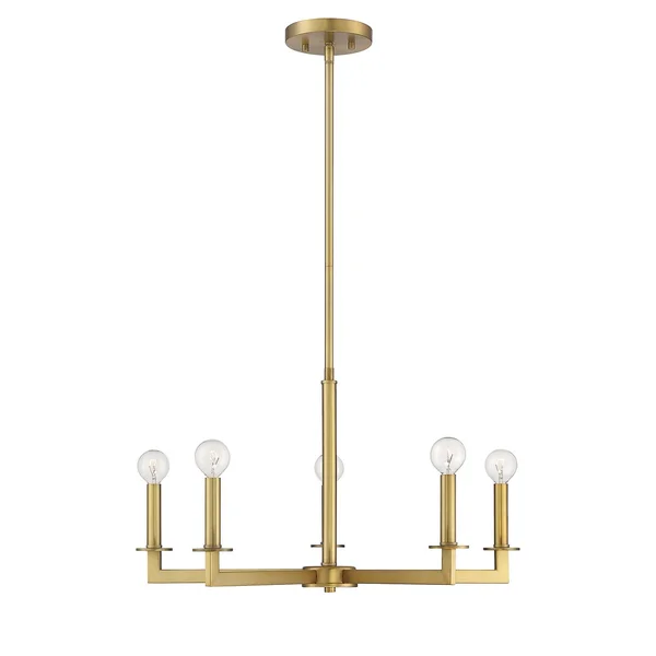 Meridian 5 Light Natural Brass Chandelier (M10069NB)