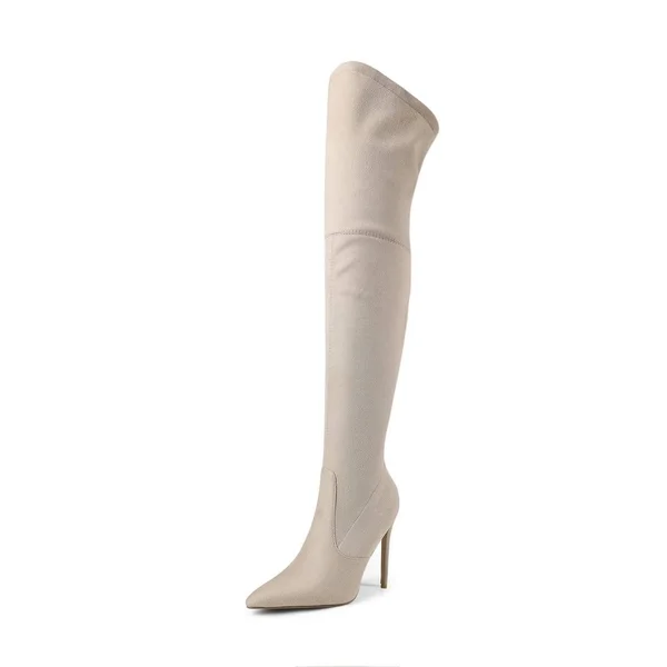 Beige Women's Dress Pull-On Boots Stretch Over-The-Knee Boots Size 4