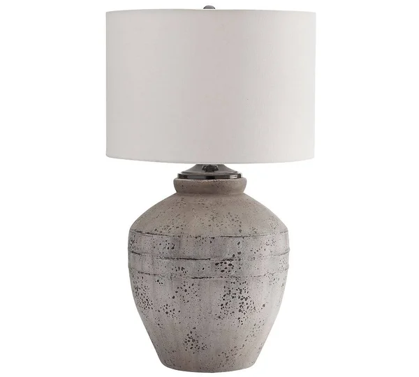 Maddox Ceramic 23.5x22 Table Lamp, Rustic Gray Base with Medium Gallery Straight Sided Drum Shade, White - Lighting - Table u002