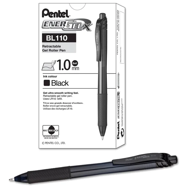 Pentel 1.0mm EnerGel Retractable Gel Rollerball Pen - Black, 12 Pack