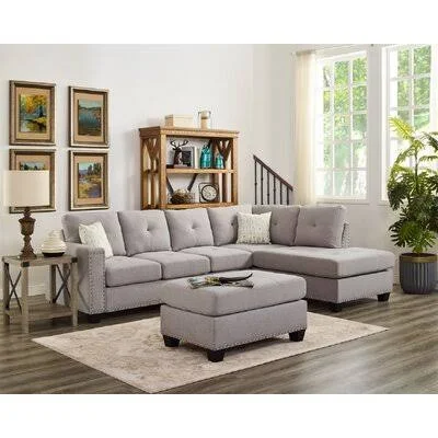 Gilbertville 105x22 Wide Reversible Sofa & Chaise with Ottoman Winston Porter Fabric: Light Gray